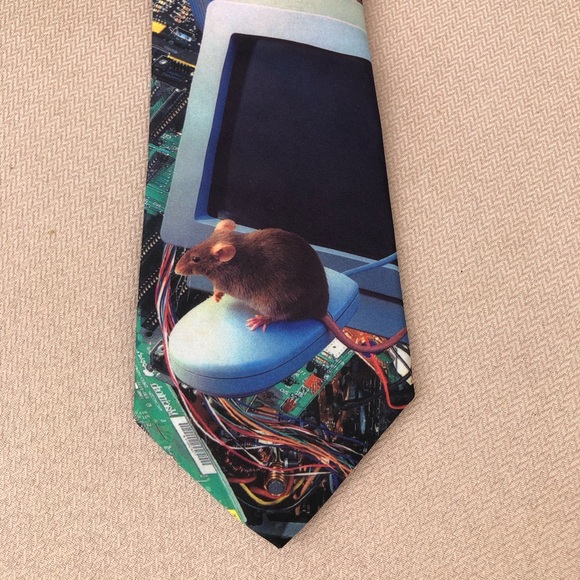 Ralph Marlin Vintage 90s  "Computer Images" Mouse on a Mouse PC Circuits Necktie - Picture 3 of 8